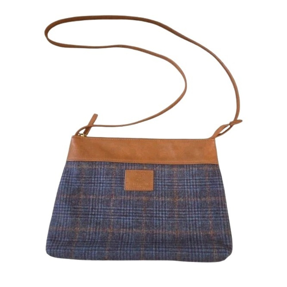 British Bag Company Brown/Blue Plaid Crossbody Purse‎ Wool Blend Academia Preppy